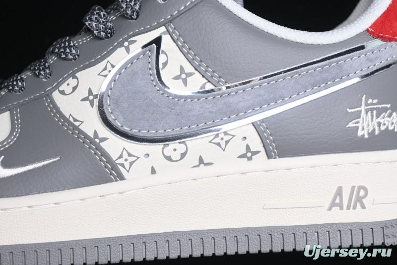 Nike Air Force 1 '07 Low Stussy Collaboration - Beige Grey Red Print Casual Sneakers - XZ6188-338