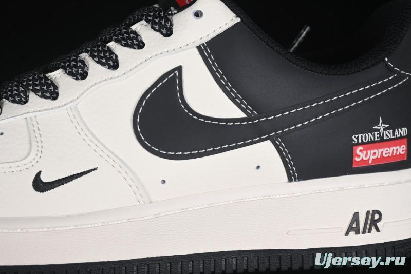 Nike Air Force 1 '07 Low Stone Island x Supreme Collaboration Beige Black Patchwork Low-Top Casual Sneakers - HH7518-042