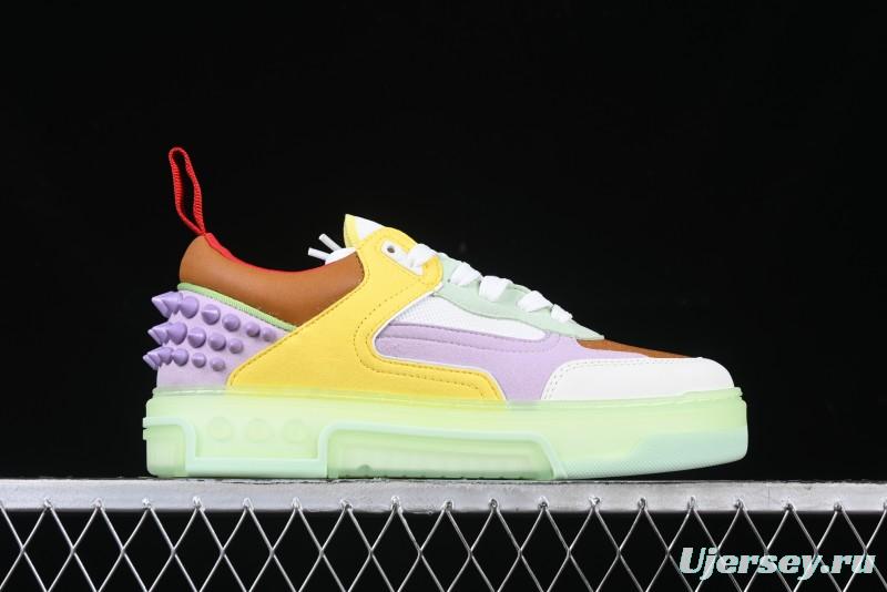 Christian Louboutin Funnyto Flat French Luxury Brand Green Color Block Low Top Sneakers - X.D4