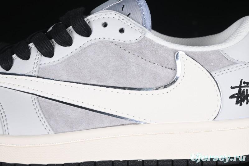 Nike Travis Scott x Fragment Design x Air Jordan 1 Low OG SP AJ1 Retro Sneakers in Summer Cicada Grey - XZ6898-001