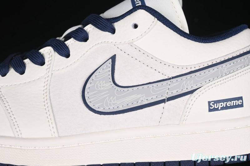 Nike Air Jordan 1 Low Supreme Collaboration - Shadow Swoosh Custom Retro Basketball Shoes - XX3318-368