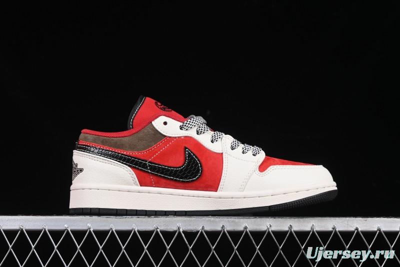 Nike Air Jordan 1 Low Supreme Collaboration Year of the Snake Limited Edition Retro Basketball Shoes - FC1688-203