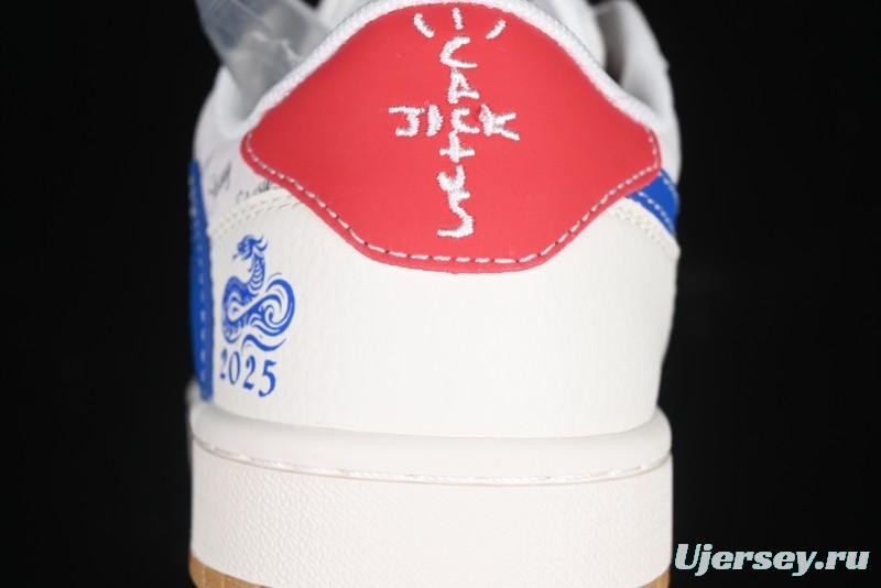 Nike Travis Scott x Fragment Design x Air Jordan 1 Low OG SP AJ1 Snake Year Limited Blue Swoosh Gum Sole Low-top Casual Sneakers - XS3086-011