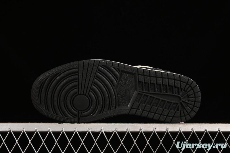 Nike Air Jordan 1 Low OG SP Travis Scott x Fragment Design Black Denim Print Casual Sneakers - SJ2068-005