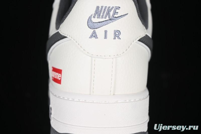 Nike Air Force 1 '07 Low Supreme Collaboration Custom Casual Sneakers with Grey Swoosh - DM6688-056