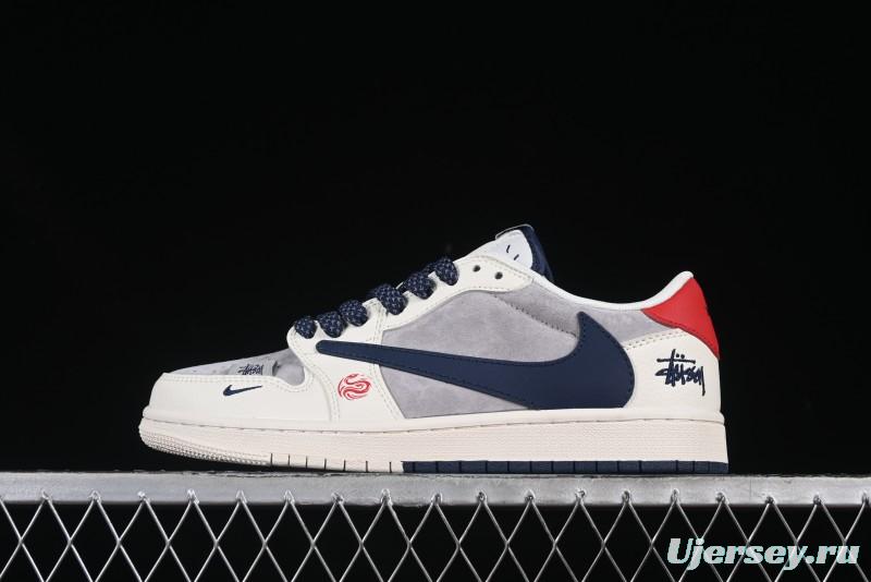 Nike Travis Scott x Fragment Design x Air Jordan 1 Low OG SP AJ1 Snake Year Limited Double Red Sole Low-Top Casual Sneakers - SJ2068-143