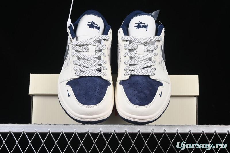 Nike Air Jordan 1 Low Stussy Collaboration - Grey Swoosh Retro Basketball Shoes - XS6086-001