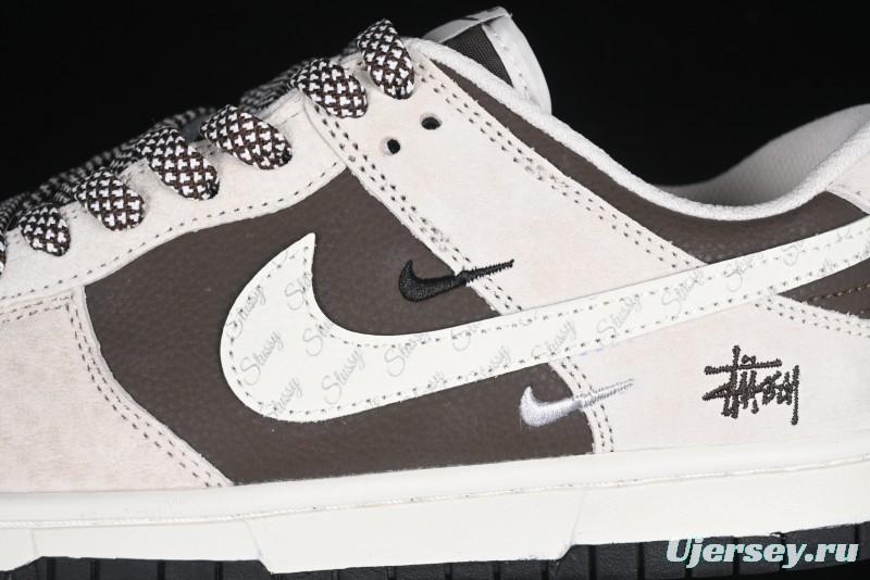 Nike SB Dunk Low Stussy Collaboration Brown Leather Swoosh Anniversary Custom Low-Top Casual Sneakers - DJ2024-062