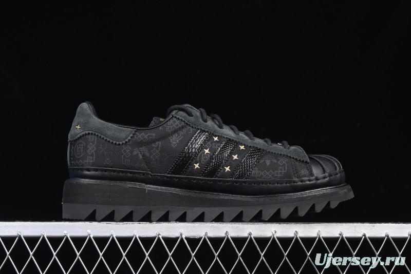 Adidas Superstar JR5114 Clot Collaboration Shell Toe Skate Shoes with Perforated Leather Upper - JR5114