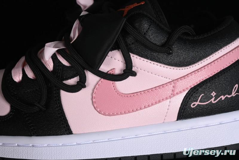 Nike Air Jordan 1 Low AJ1 Retro Basketball Shoes with Black Pink Bow Design - DX4374-008
