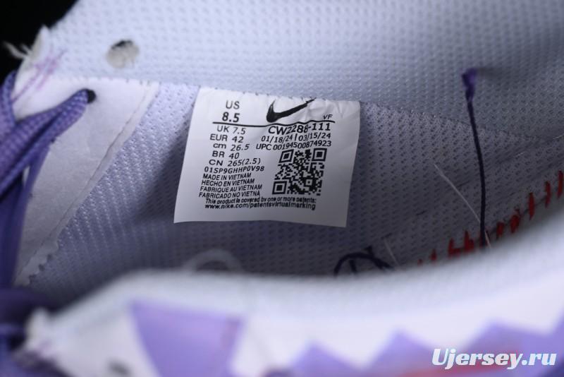 Nike Air Force 1 Low Witch Collaboration Custom Leather Sneakers with Gradient White-Purple and Skull Design - CW2288-111