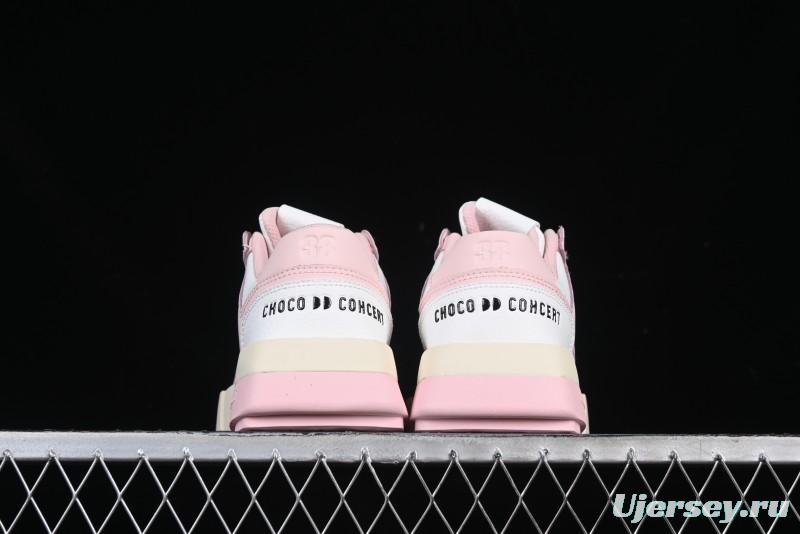 Choco Concert Leather Round Square Asymmetrical Fashion Sneakers White Pink - AJE5