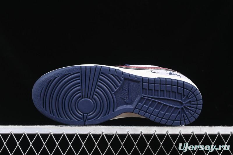 Nike SB Dunk Low Stussy Collaboration Black Burgundy Swoosh Anniversary Custom Low-Top Casual Skate Shoes - DM6868-022