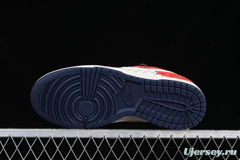 Nike SB Dunk Low Supreme Collaboration - China Red with 3D White Swoosh Anniversary Custom Low-Top Casual Sneakers - FC1688-209