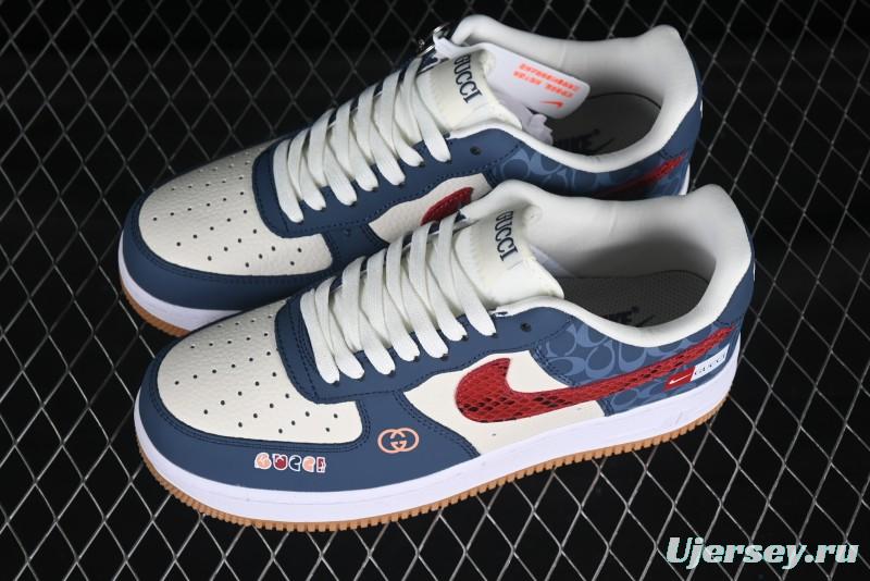 Nike Air Force 1 '07 Low Gucci Collaboration Snake Pattern Red Swoosh Casual Sneakers - DF0188-039