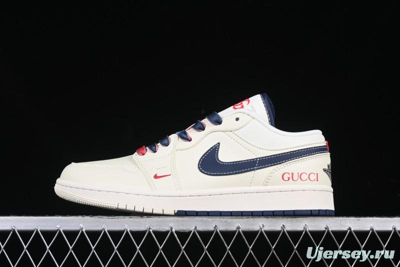 Nike Air Jordan 1 Low AJ1 Gucci Collaboration Beige Blue Swoosh Retro Basketball Shoes - FC1688-198