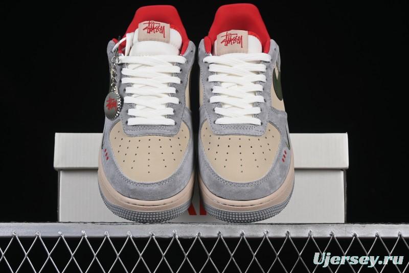 Nike Air Force 1 '07 Low Stussy Collaboration Olive Green Star Low-Top Casual Sneakers - KK1988-034