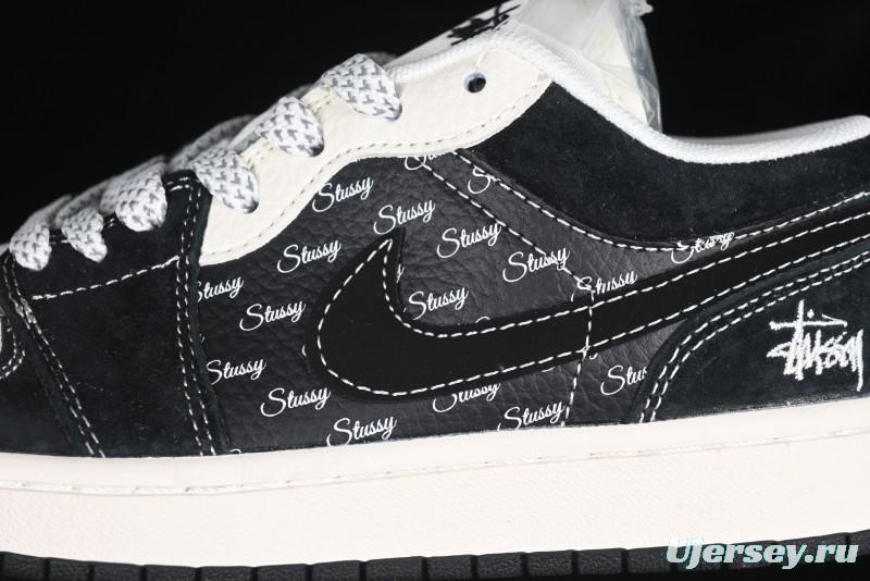 Nike Air Jordan 1 Low Retro Basketball Shoes Custom Stussy Black - FC1688-199