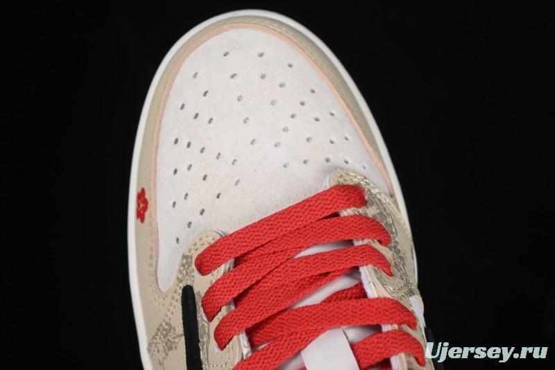 Nike Travis Scott x Fragment Design x Air Jordan 1 Low OG SP AJ1 Snake Year Limited Red Brown Black Swoosh Low Top Casual Sneakers - DM7866-077