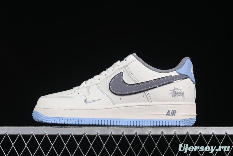 Nike Air Force 1 '07 Low Stussy Collaboration Light Grey Blue Sole Low-Top Casual Sneakers - XS1958-517