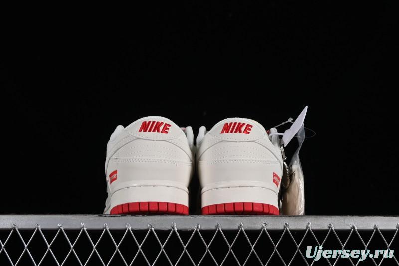 Supreme x Nike SB Dunk Low Anniversary Custom White Red Colorway Low-Top Casual Skate Shoes - BB8657-107