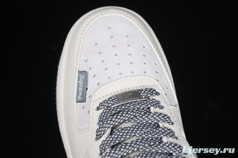 Nike Air Force 1 '07 Low Stussy Collaboration Beige Grey Embroidered Swoosh Low-Top Casual Sneakers - DM6688-003