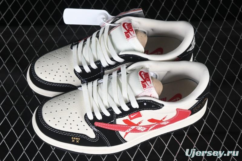 Nike Air Jordan 1 Low OG SP AJ1 Collaboration with Travis Scott and Fragment Design Graffiti Red Hook Low-top Casual Sneakers - XS2024-024