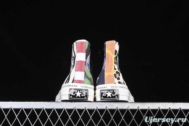 Converse x Brain Dead High Top Casual Sneakers with Mismatched Camouflage Design - A12219C