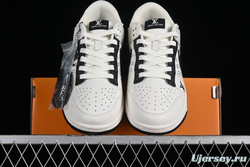 Nike Dunk Low LV Collaboration - Monogram Beige Black Hook SB Low Top Casual Skate Shoes - FC1688-189