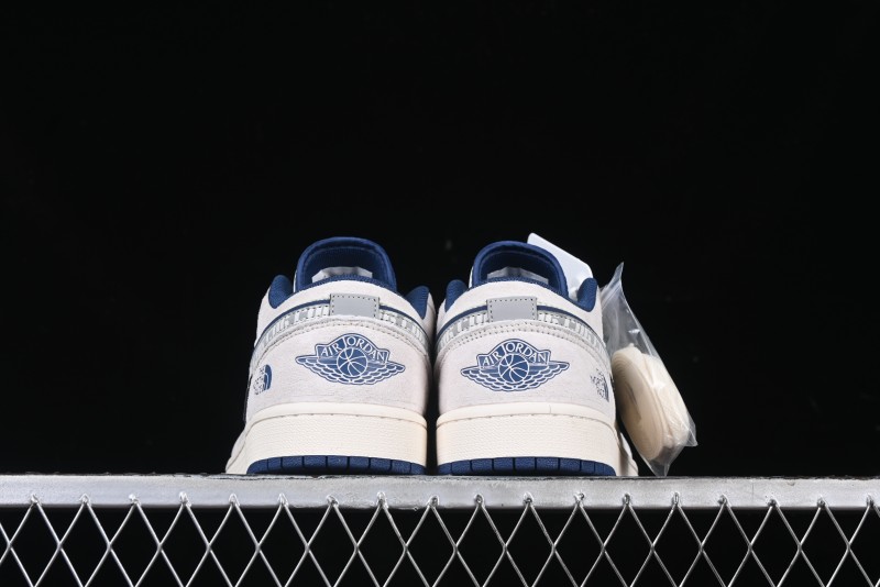 Nike Air Jordan 1 Low AJ1 The North Face Collaboration - Grey Pigskin Blue Sole Retro Basketball Shoes DM9188-011