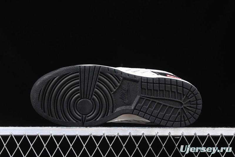 Nike SB Dunk Low Supreme Collaboration - Black Leather Texture Anniversary High-End Custom Low-Top Casual Skate Shoes - XS1086-020