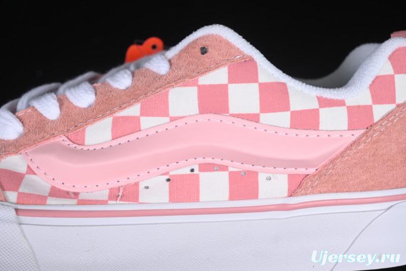Vans Knu Skool Low Top Comfortable Slip Resistant Wear Resistant Casual Sneakers in Pink Checker - VN0009QCREV