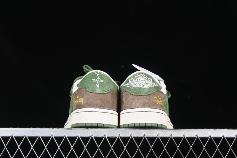 Nike Travis Scott x Fragment Design x Air Jordan 1 Low OG SP AJ1 Stussy Collaboration Suede Green Low Top Casual Sneakers - XS3186-202