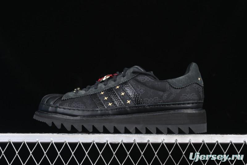 Adidas Superstar JR5114 Clot Collaboration Shell Toe Skate Shoes with Perforated Leather Upper - JR5114