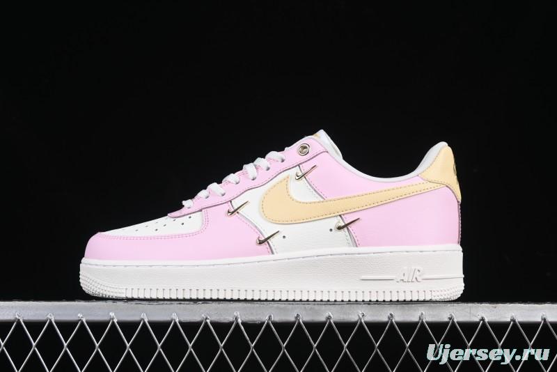 Nike Air Force 1 '07 Low White Pink Swoosh Casual Sneakers - IB2574-600