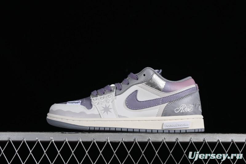 Nike Air Jordan 1 Low AJ1 Retro Basketball Shoes with Panda Mischief Modern Floral Design - 553560-053