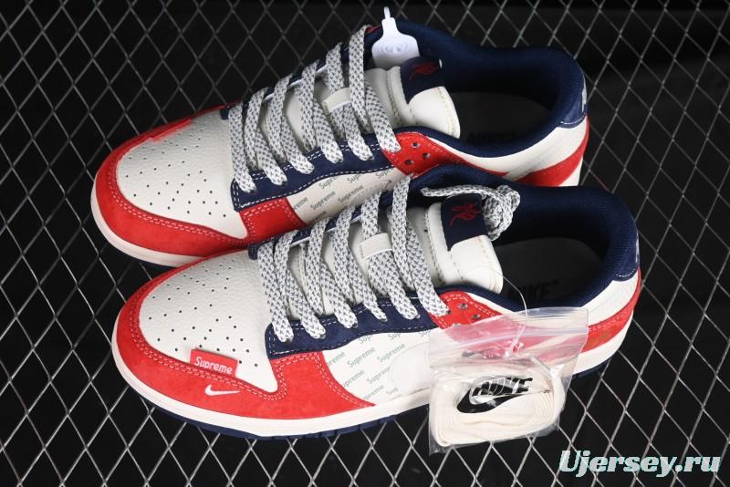 Nike SB Dunk Low Supreme Collaboration - China Red with 3D White Swoosh Anniversary Custom Low-Top Casual Sneakers - FC1688-209