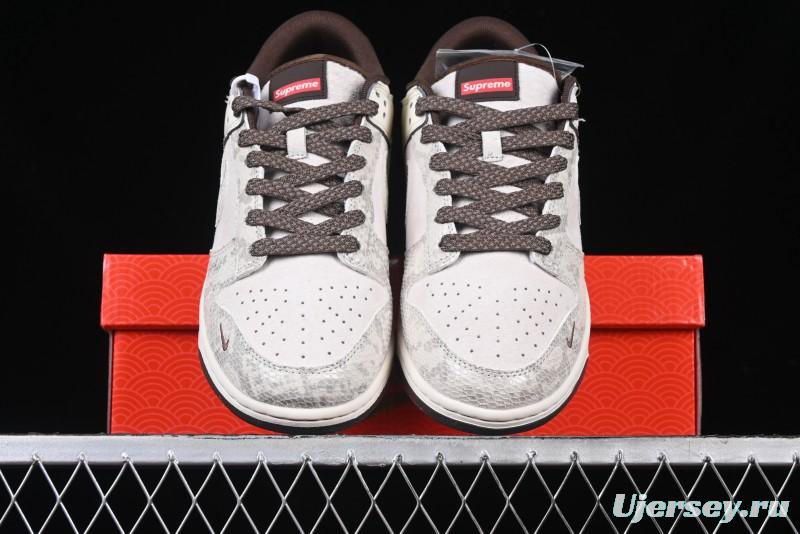 Nike SB Dunk Low Supreme Year of the Snake Limited Edition Grey Python Print Anniversary Custom Low-Top Casual Sneakers - XS1086-018