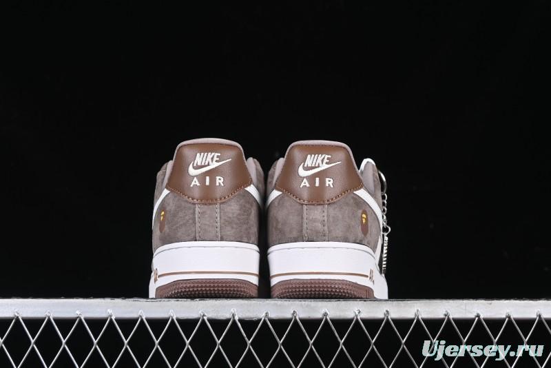 Nike Air Force 1 '07 Low Bape Collaboration Brown White Swoosh Low-Top Casual Sneakers - KK1988-035