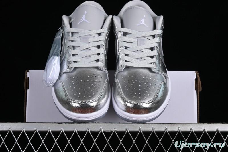 Nike Air Jordan 1 Low "Metallic Silver" Casual Sneakers with Metallic Finish - FN5030-001