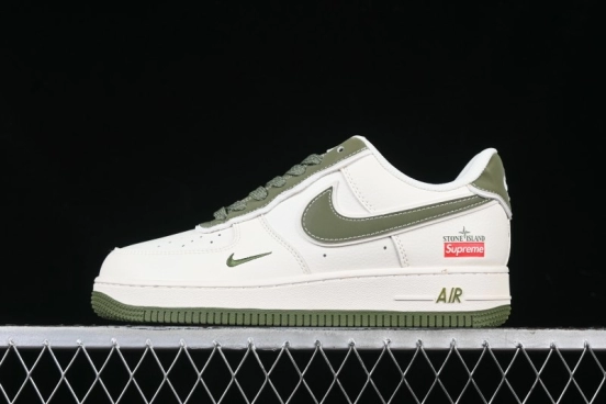 Nike Air Force 1 '07 Low Stone Island x Supreme Collaboration Beige Green Swoosh Low-Top Casual Sneakers - BB1616-301