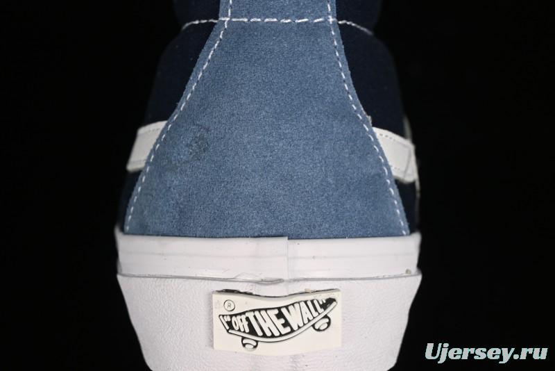 Vans Sk8-Mid Reissue 83 High-End Retro Skate Shoes with Blue Patchwork Suede - VN000CQQDWR