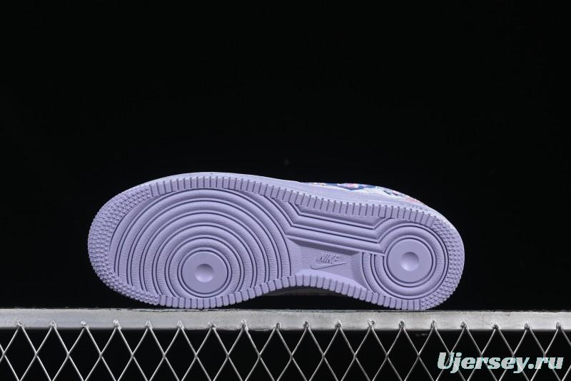 Nike Air Force 1 '07 Low Double Hearts Casual Sneakers with Hand-Drawn Anime Doodle and Pink Blue Hearts - CZ0377-002