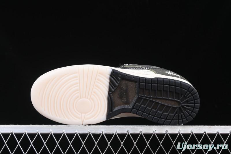 Nike SB Dunk Low Stussy Collaboration - Camo Black Swoosh Anniversary High-End Custom Low-Top Casual Sneakers - DM6868-011