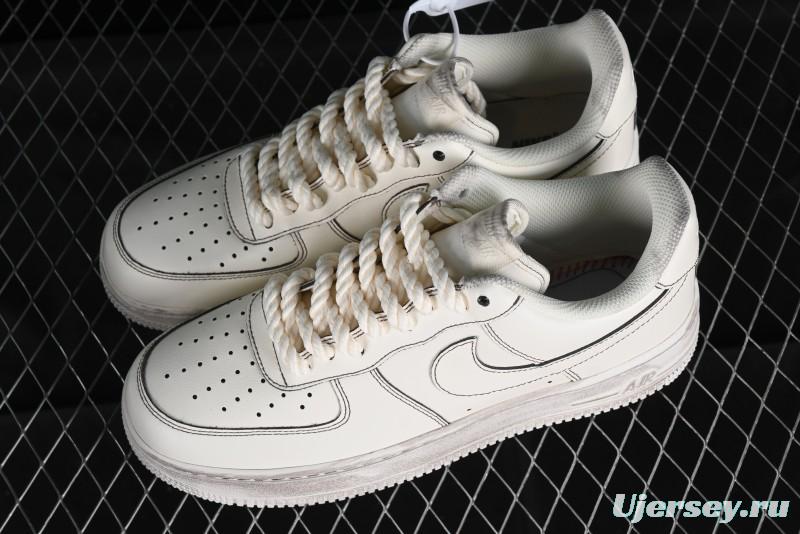 Nike Air Force 1 '07 Low Casual Sneakers with Hemp Rope Laces and Distressed Design - 315122-333