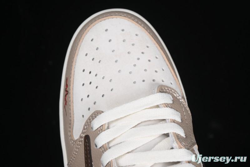 Nike Travis Scott x Fragment Design x Air Jordan 1 Low OG SP AJ1 Snake Year Limited Brown Snake Print Low Top Casual Sneakers - DM7866-074