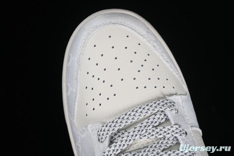 Nike SB Dunk Low Gucci Collaboration - Silver White Pattern Anniversary High-End Custom Low-Top Casual Sneakers BB9676-312