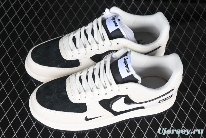 Nike Air Force 1 '07 Low Supreme Collaboration - Beige Black Double Swoosh Casual Sneakers - DF0188-019