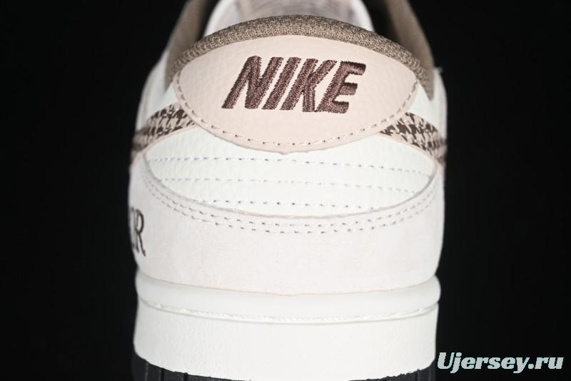 Nike SB Dunk Low Dior Collaboration Cream Coffee Floral Swoosh Anniversary Custom Low-Top Casual Sneakers - DJ2024-097
