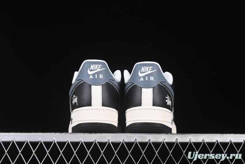 Nike Air Force 1 '07 Low Stussy Collaboration Grey Blue Black Leather Low-Top Casual Sneakers - XZ6188-199